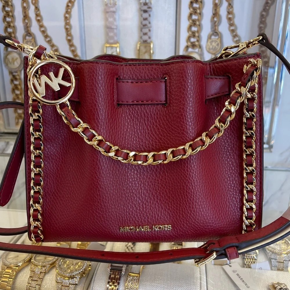 MICHAEL KORS Mina Small Chain Crossbody XBody Bag Belt Chain Inlay  Cherry  NWT